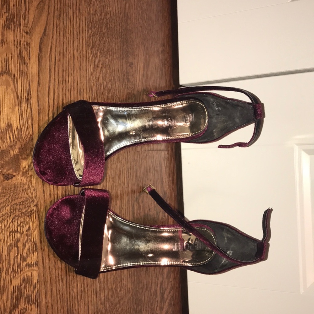 Maroon Velvet Block Heels